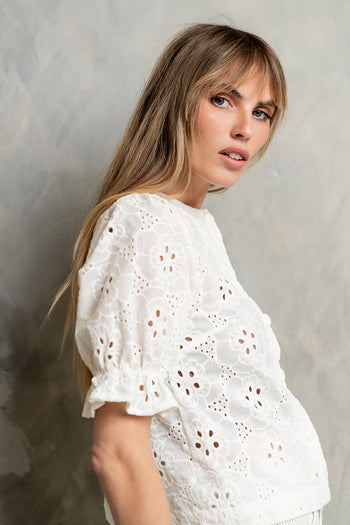 Cassidy Embroidered Button Up in Ivory