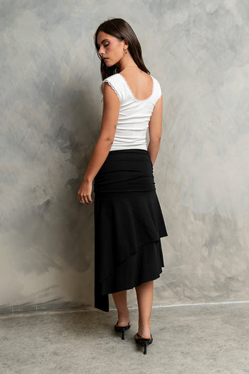 Kysa Asymmetrical Skirt in Black