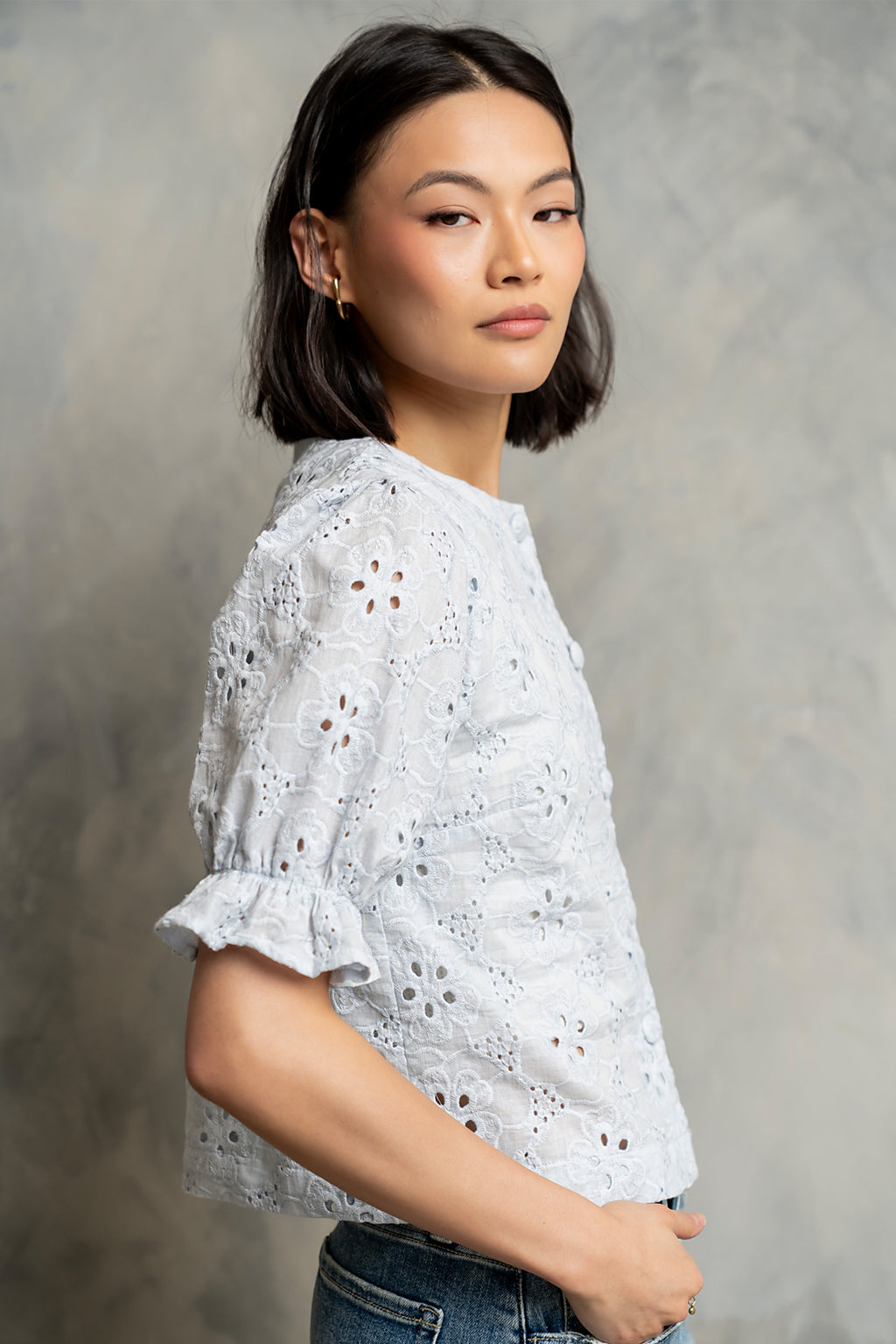 Cassidy Embroidered Button Up in Blue
