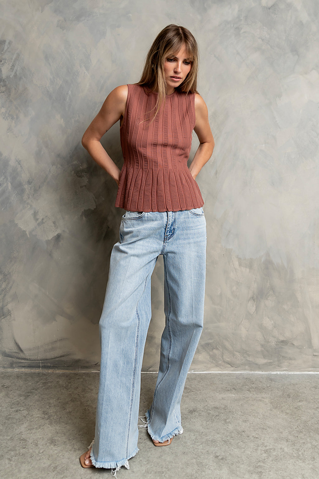 Mattyn Ribbed Sweater Tank in Mauve