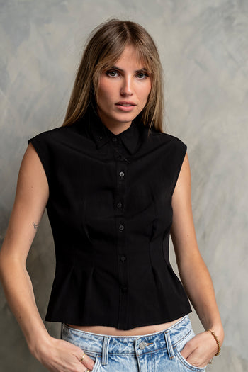 Jacob Button Up Top in Black