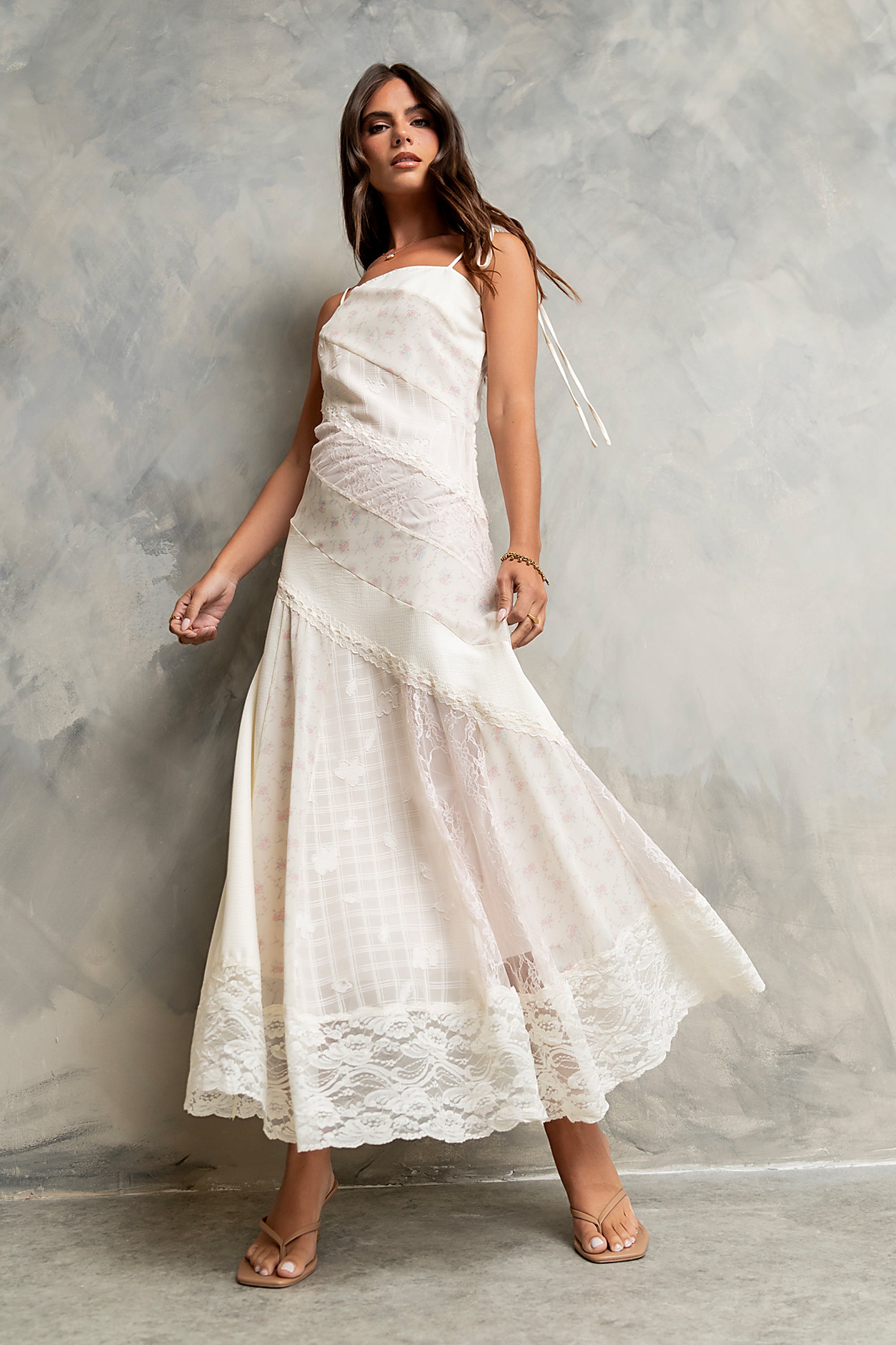 böhme Jones Mixed Media Maxi Dress in Cream