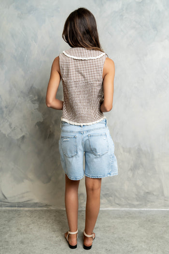 Nelly Gingham Collared Tank in Brown