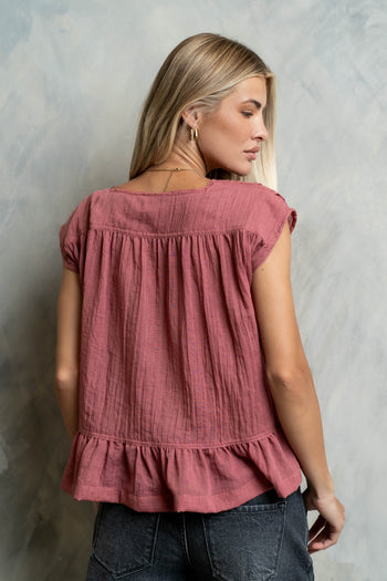 Kinzley Oversized Lace Top in Berry