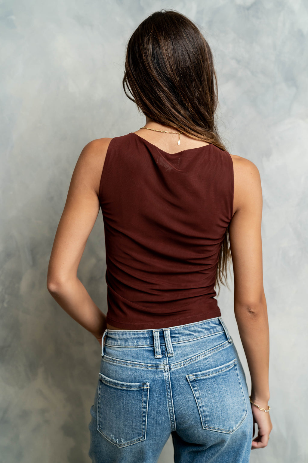Melly Diagonal Ruched Top in Brown