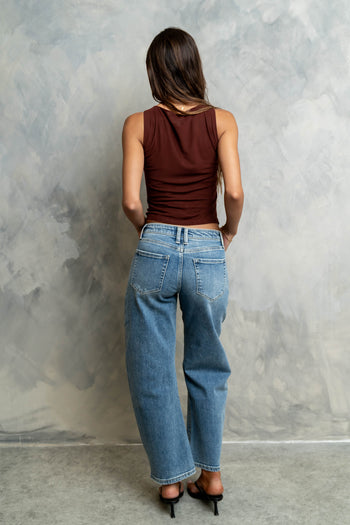 Melly Diagonal Ruched Top in Brown