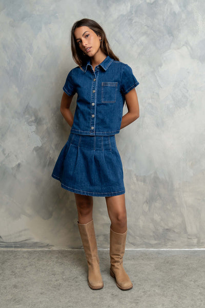 denim skort dress Alyssa Pleated Mini Skirt Color:Brown Leopard 12% Spandex Machine Wash Puff Sleeve Maxi Dress Ecom Style:AD1S302864
