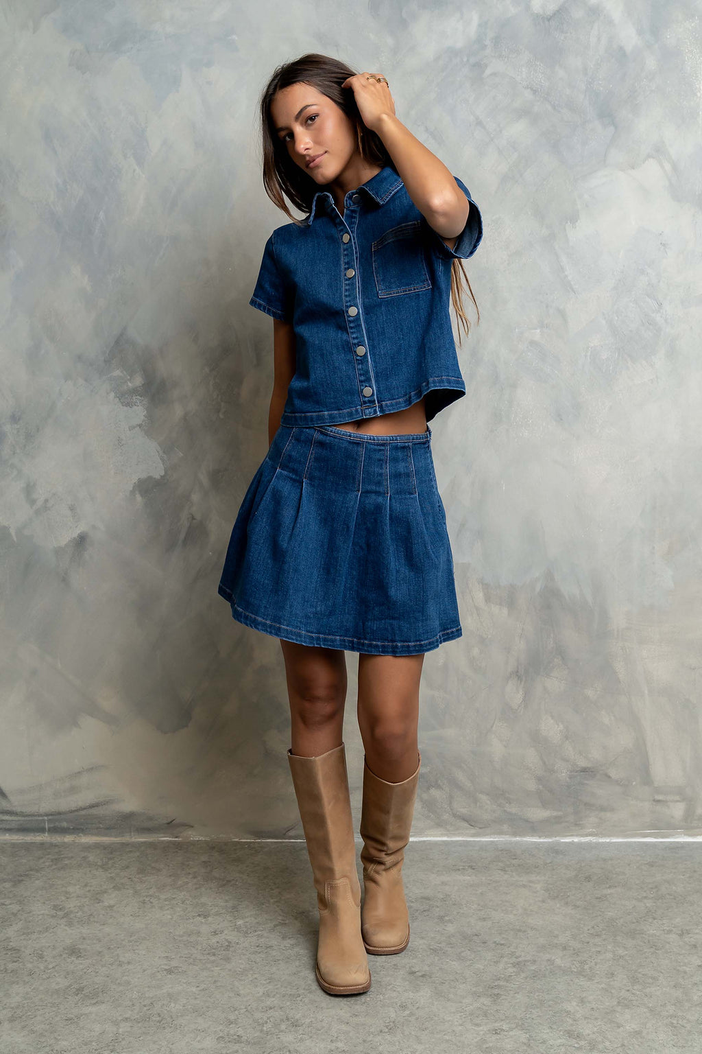 Alyssa Pleated Denim Mini Skirt