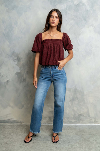 Renna Textured Bubble Top in Burgundy