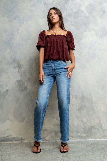 Renna Textured Bubble Top in Burgundy
