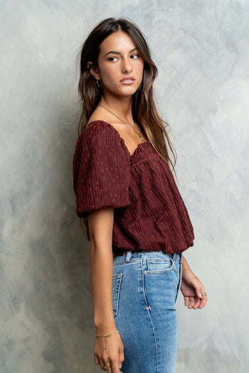 Renna Textured Bubble Top in Burgundy