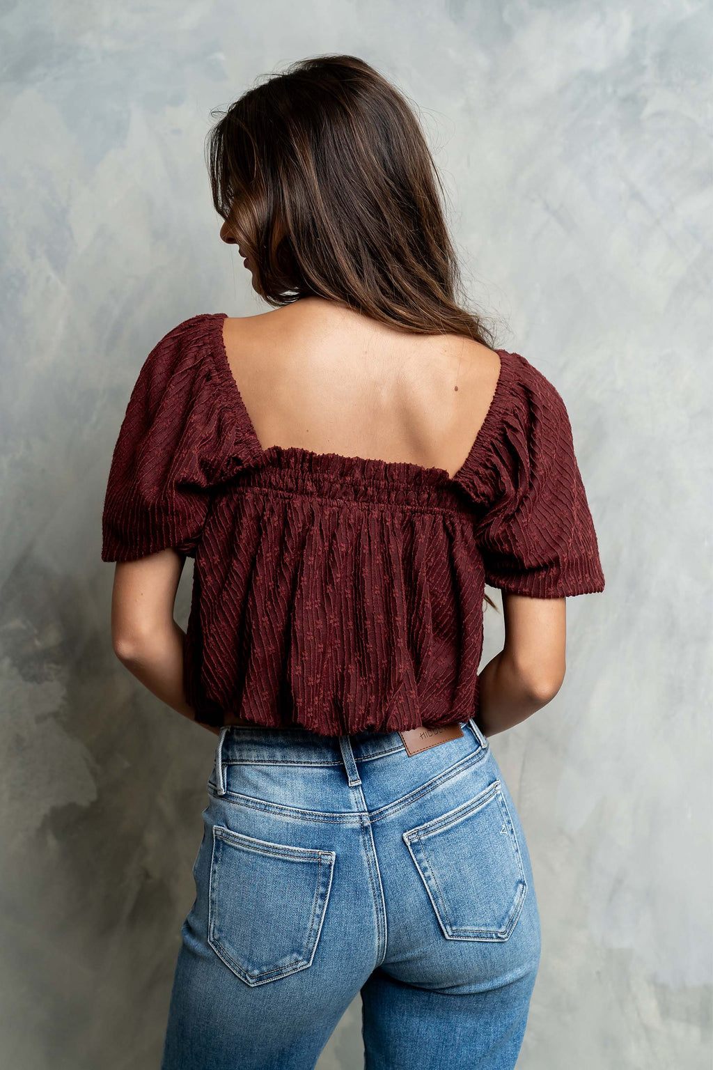 Renna Textured Bubble Top in Burgundy