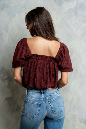Renna Textured Bubble Top in Burgundy