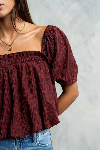 Renna Textured Bubble Top in Burgundy