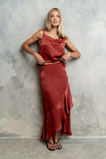 Jamey Satin Ruffle Maxi Skirt