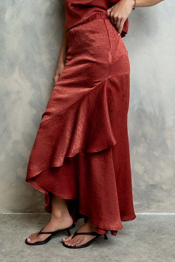 Jamey Satin Ruffle Maxi Skirt