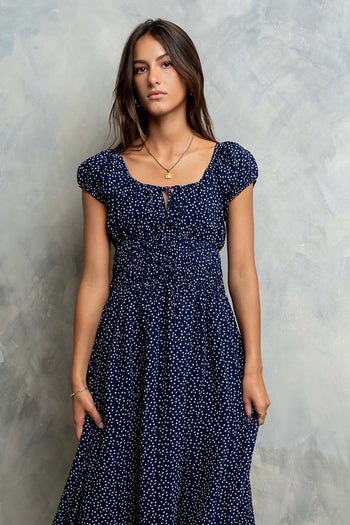 Kaelyn Floral Midi Dress in Midnight