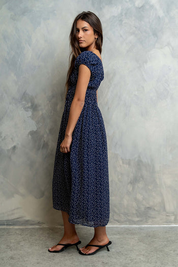Kaelyn Floral Midi Dress in Midnight