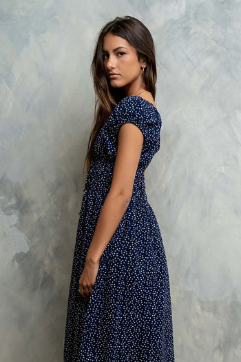 Kaelyn Floral Midi Dress in Midnight