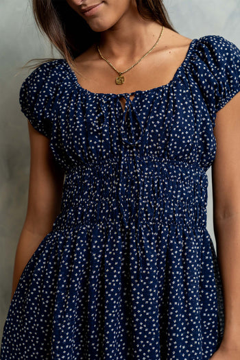 Kaelyn Floral Midi Dress in Midnight