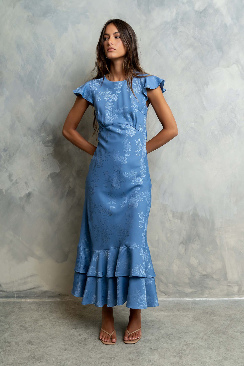 Mateo Floral Maxi Dress in Blue