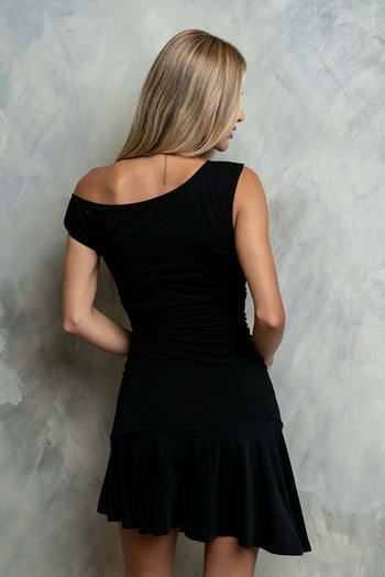 Yara Ruched Mini Dress in Black