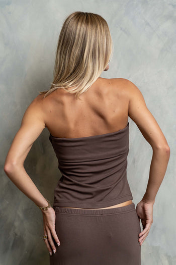 Marsha Fold Over Tube Top in Brown