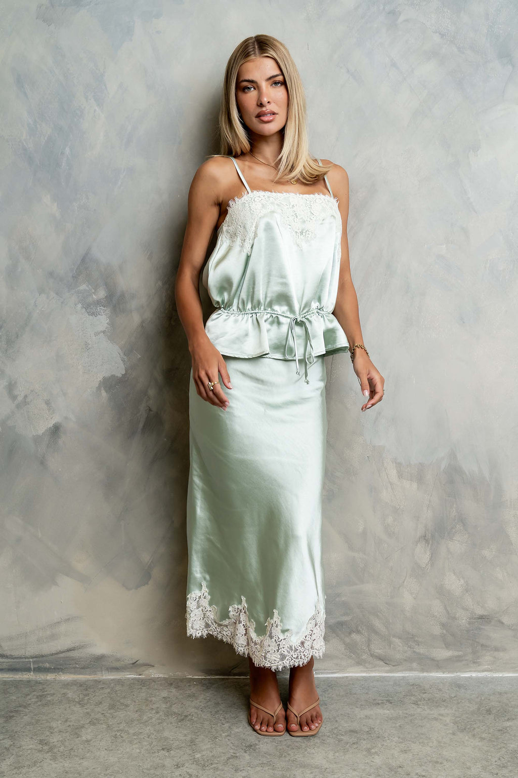 Saige Satin Midi Skirt