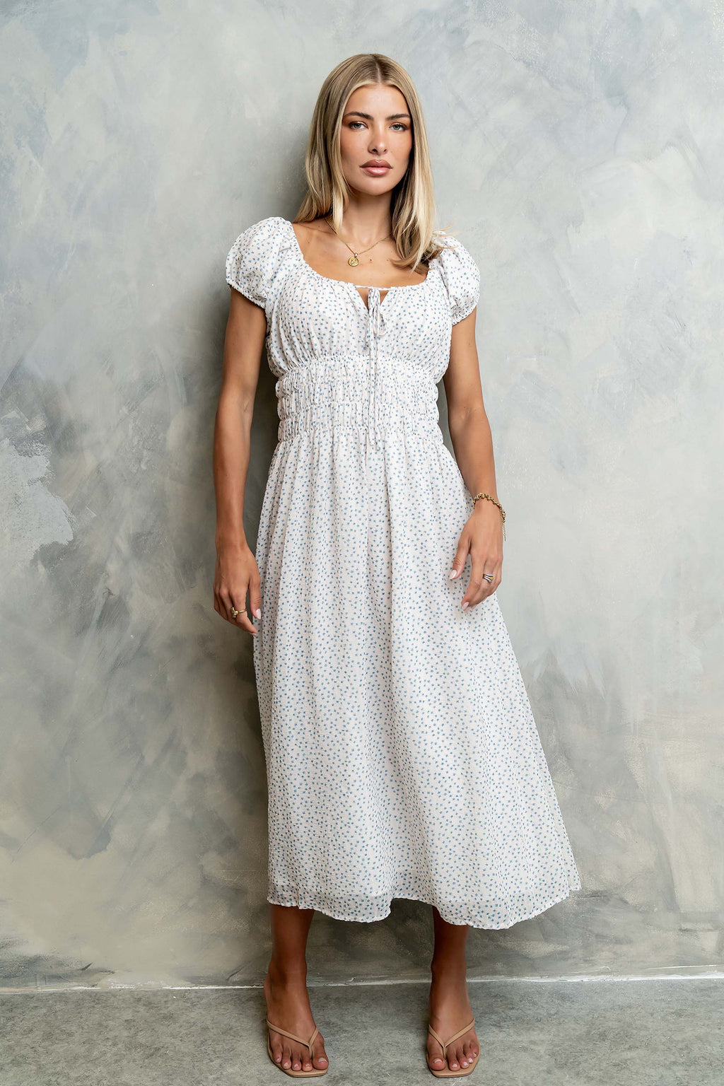 Kaelyn Floral Midi Dress in Ivory