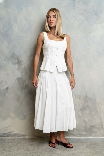 Cadence Pleated Midi Skirt in White