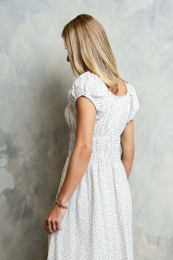 Kaelyn Floral Midi Dress in Ivory