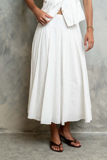 Cadence Pleated Midi Skirt in White