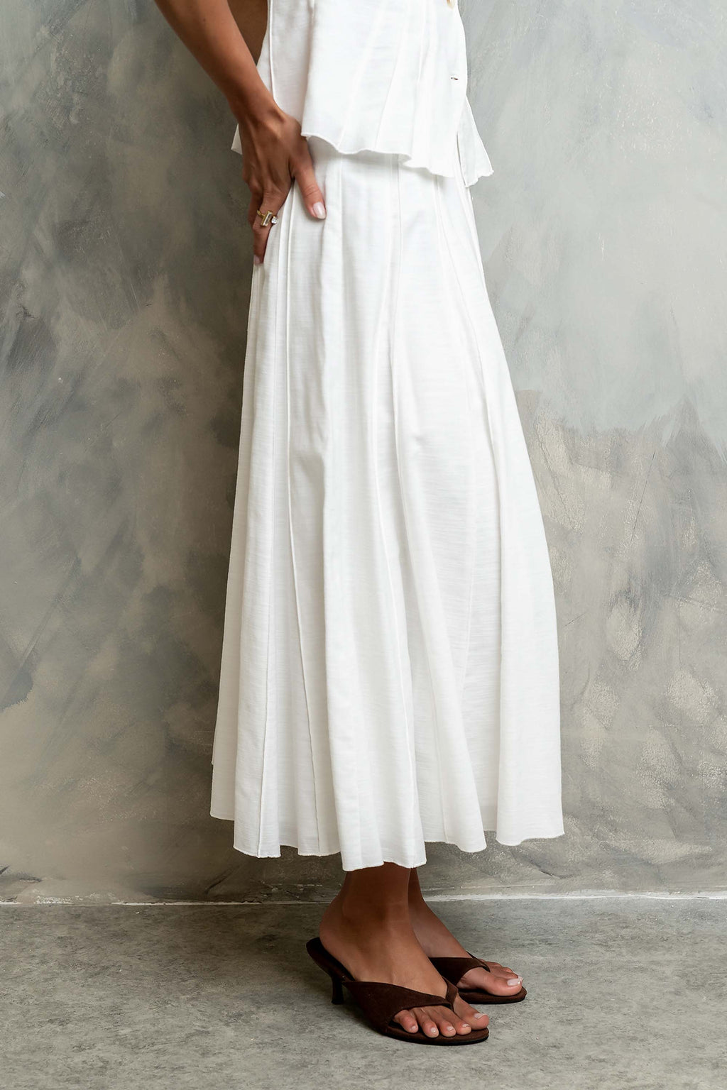 Cadence Pleated Midi Skirt in White