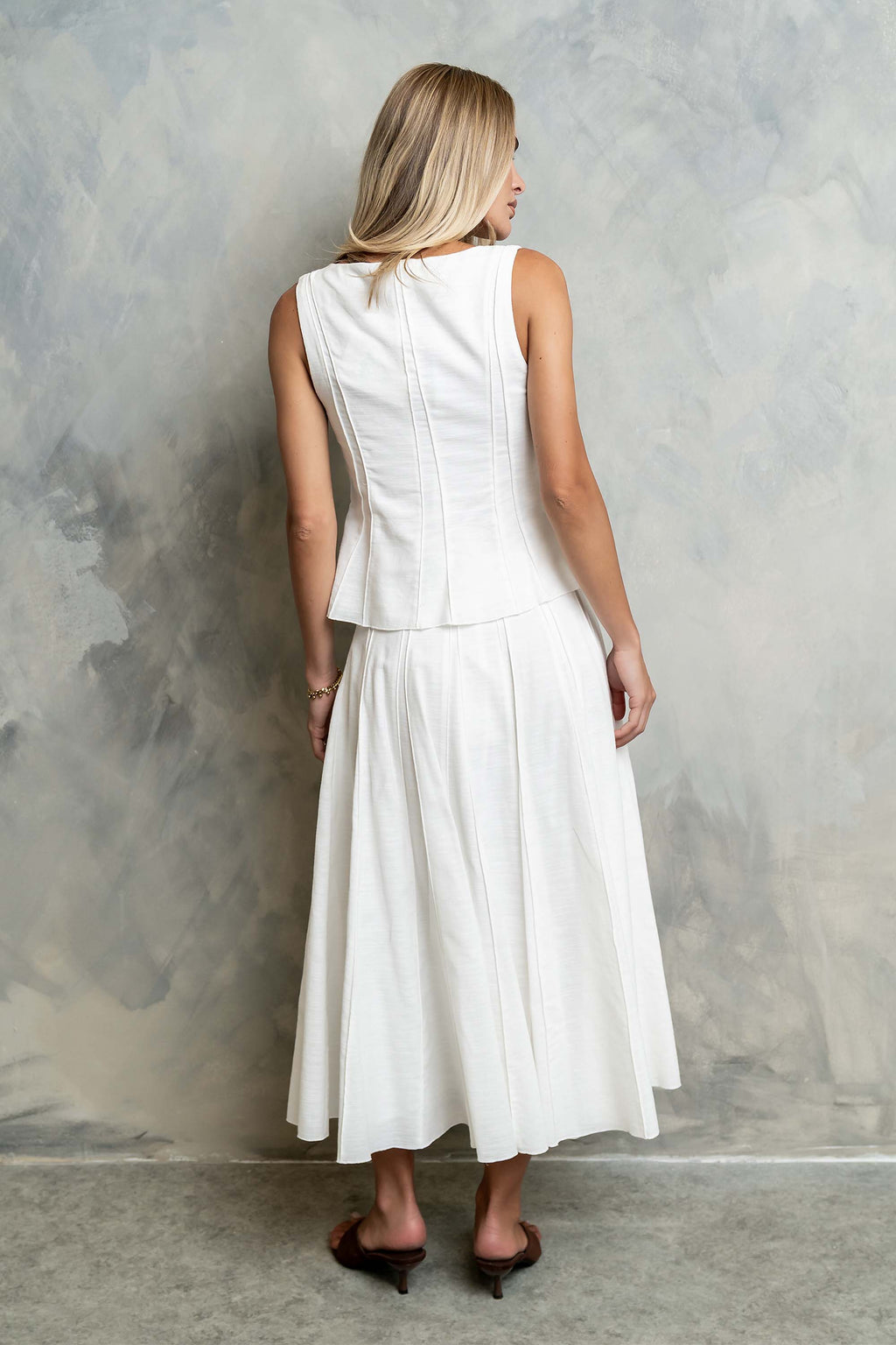 Cadence Pleated Midi Skirt in White