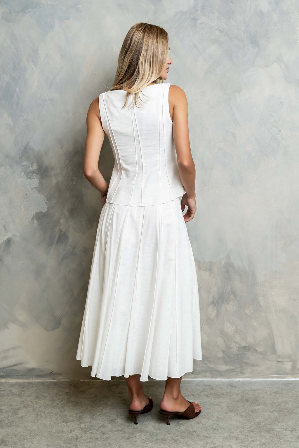 Cadence Pleated Midi Skirt in White
