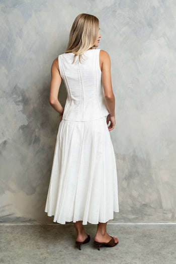 Cadence Pleated Midi Skirt in White