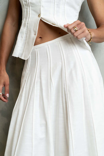 Cadence Pleated Midi Skirt in White