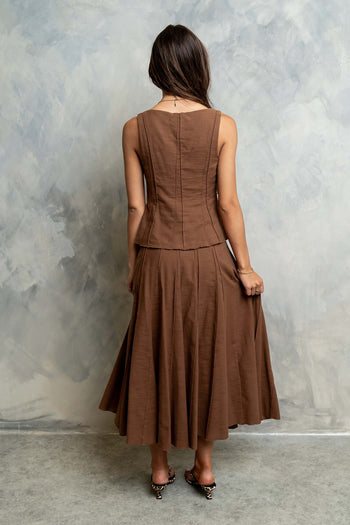 Cadence Pleated Midi Skirt in Brown
