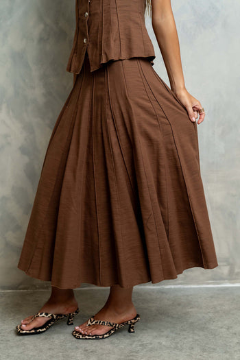 Cadence Pleated Midi Skirt in Brown
