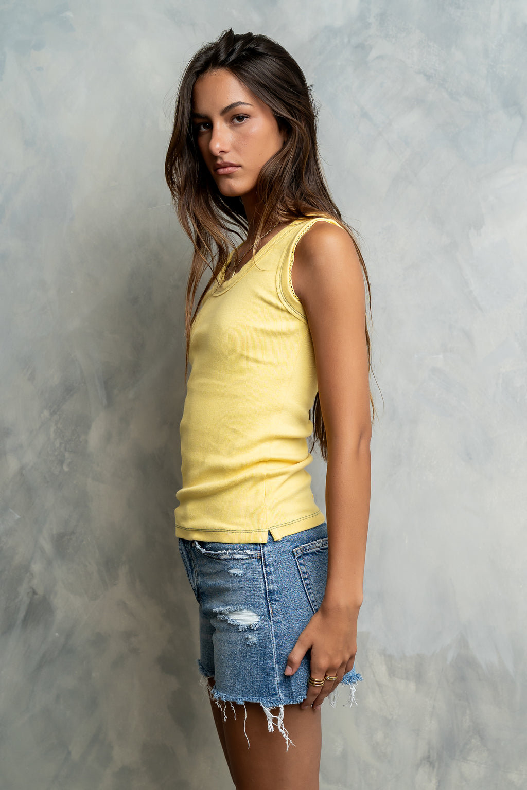 Daniella Ribbed Tank in Yellow