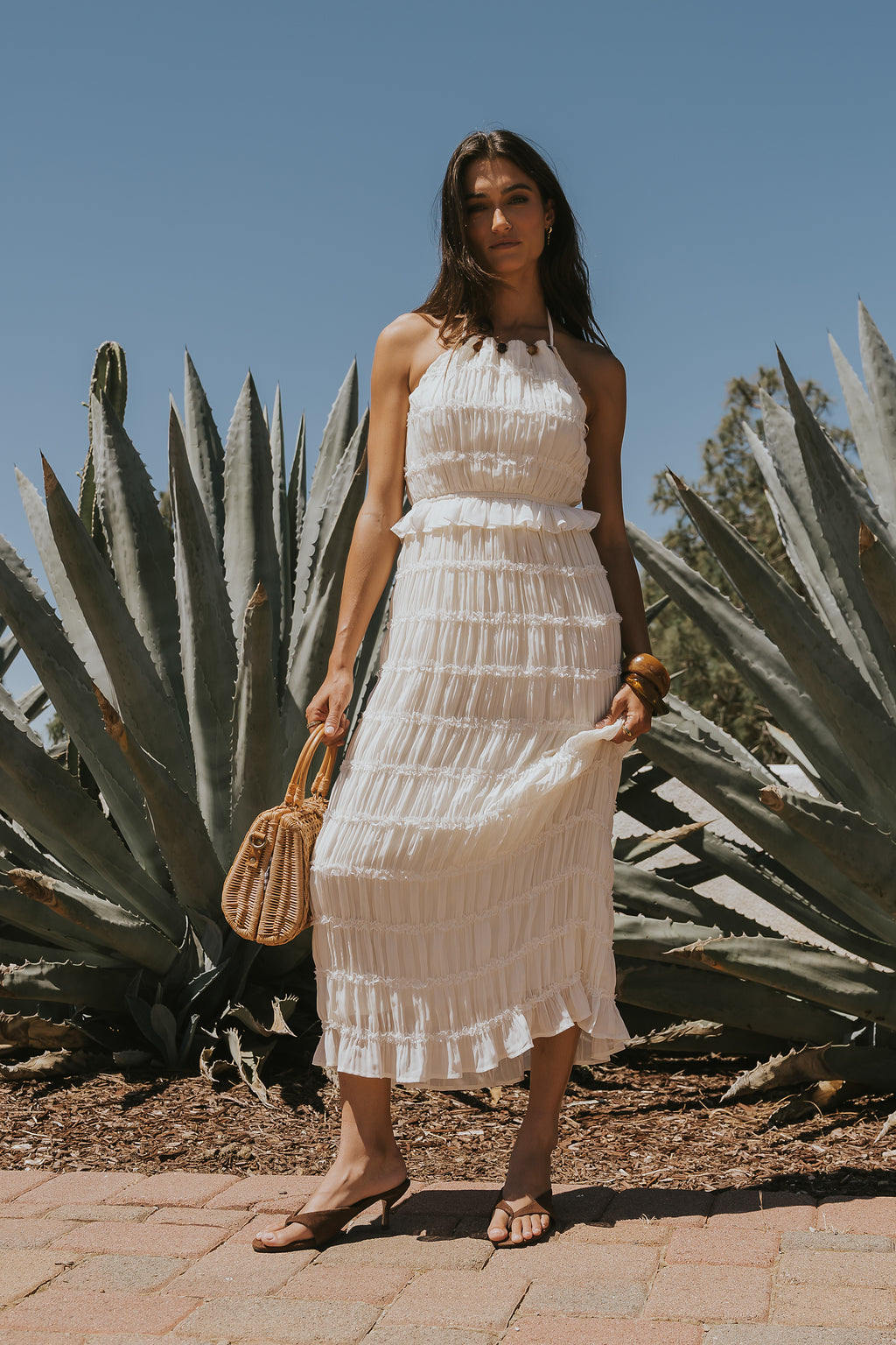 Marla Chiffon Midi Dress in Cream