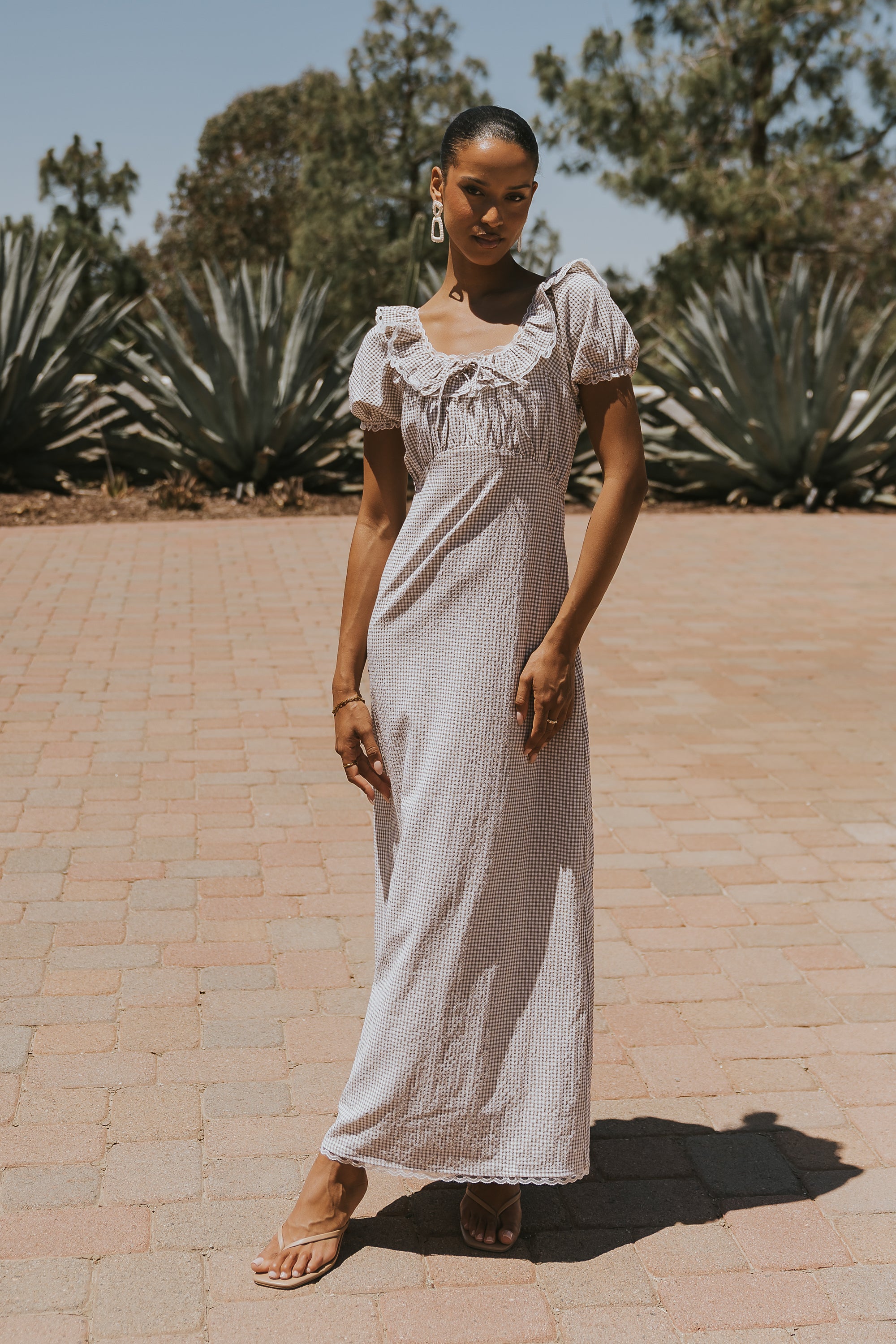 gingham maxi dress with sleeves Annelise in Fabric:Denim Sofia Merino Wool Fit supported by short member:50002863325352:10000