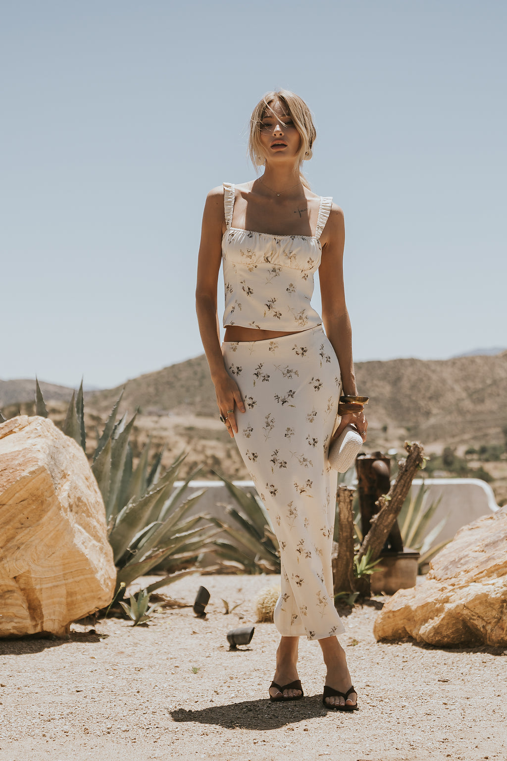 Paulette Floral Satin Midi Skirt