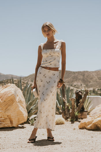 Paulette Floral Satin Midi Skirt