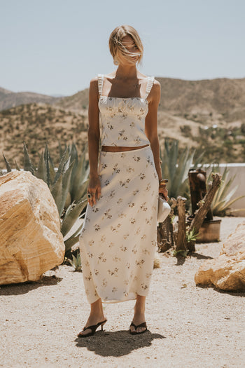 Paulette Floral Satin Midi Skirt