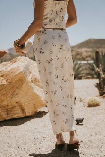 Paulette Floral Satin Midi Skirt