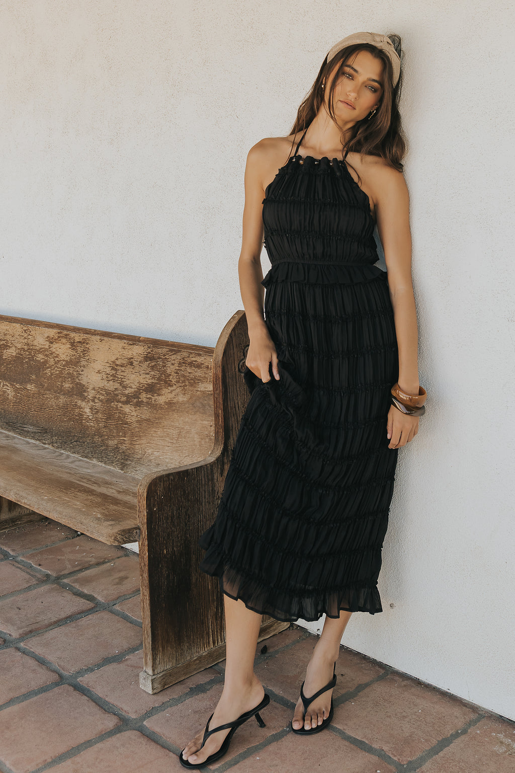 Marla Chiffon Midi Dress in Black