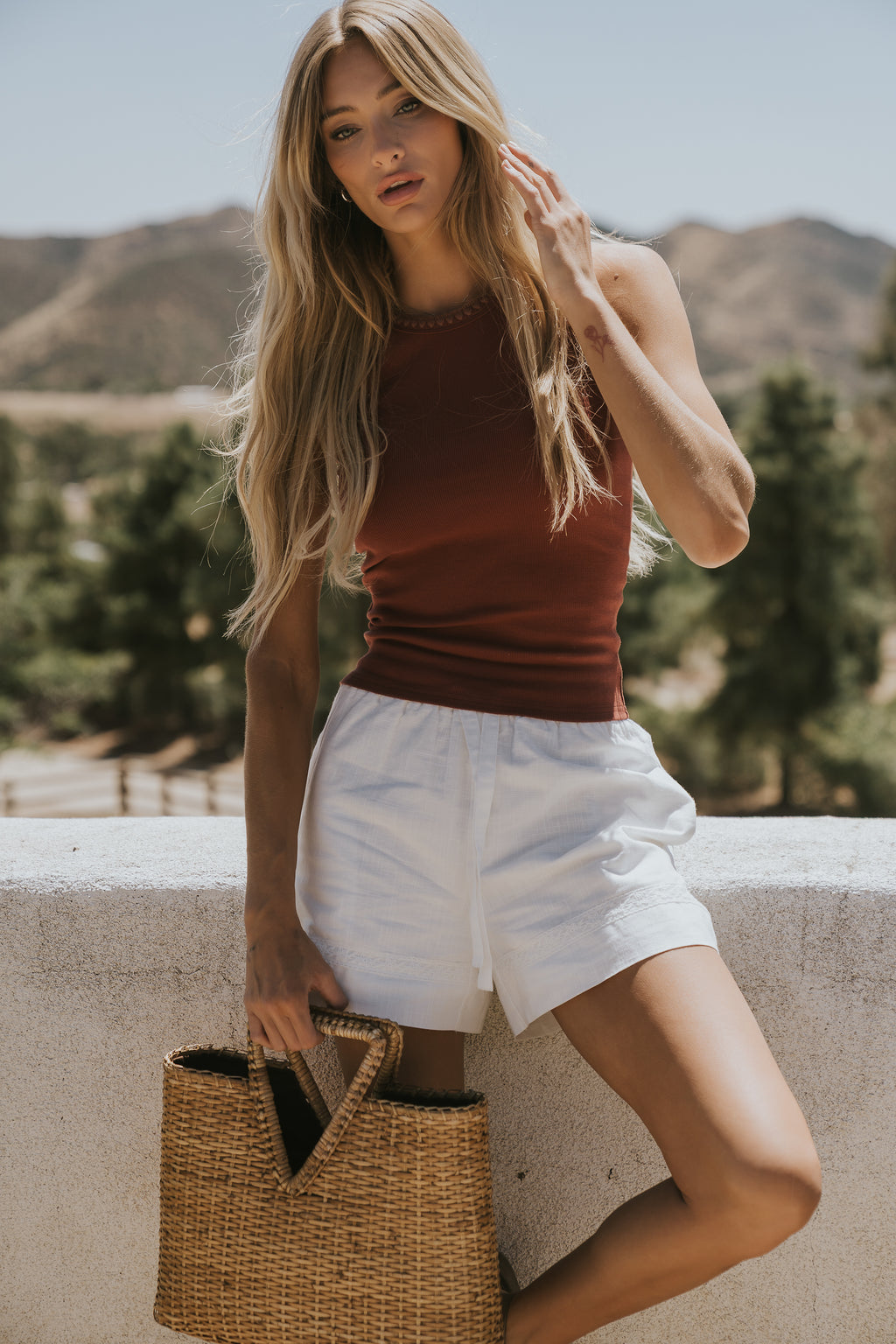 Leia Contrast Tank Top in Brick
