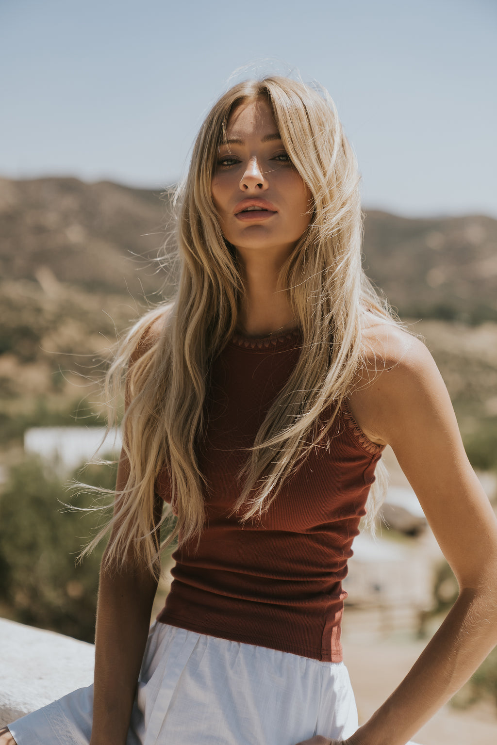 Leia Contrast Tank Top in Brick