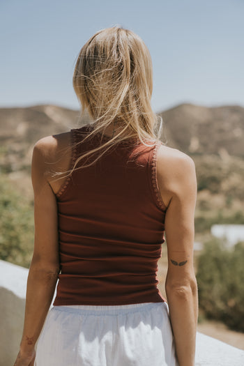 Leia Contrast Tank Top in Brick